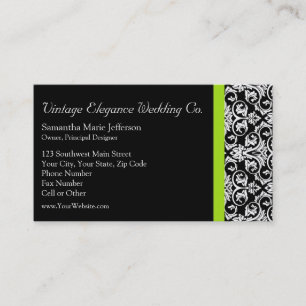Black/White Damask w/Chartreuse Green Accent Strip Business Card
