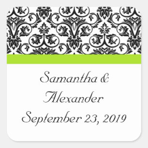 Black/White Damask w/Chartreuse Green Accent Strip Square Sticker