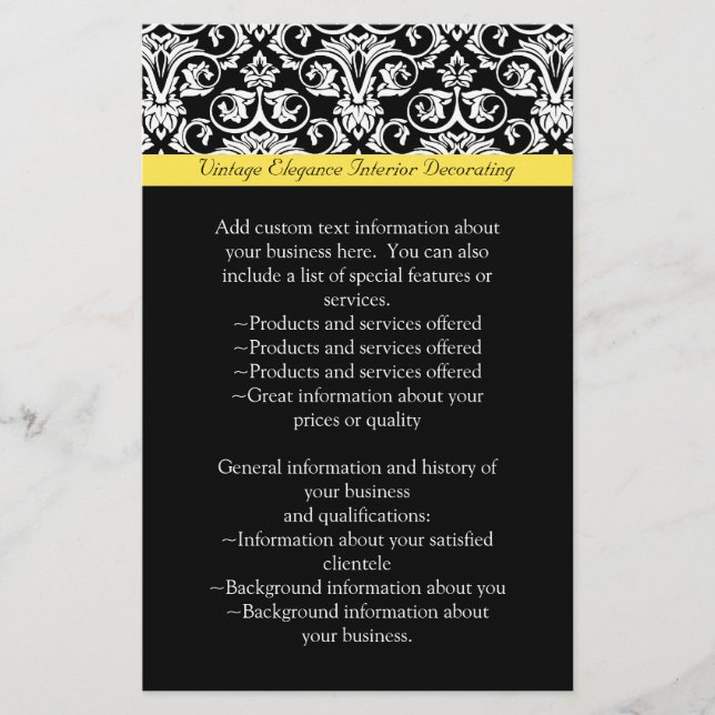 Black/White Damask w/Vibrant Yellow Flyer (Front)