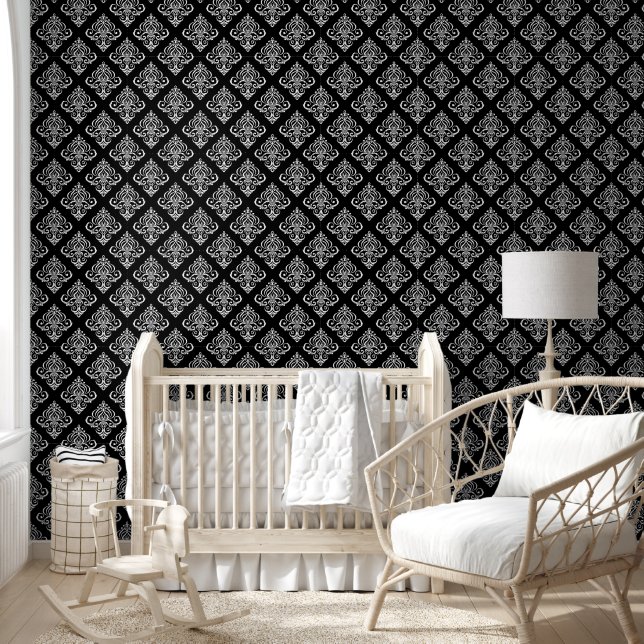 Black & White Damask Wallpaper (Kids)