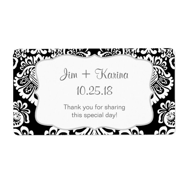 Black white damask Water Bottle - customise it! (Front)