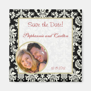 Black/White Damask Wedding Announcement Magnet