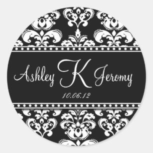 Black White Damask Wedding Favour Labels
