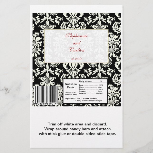 Black/White Damask Wedding Hershey's Large Wrapper (Front)