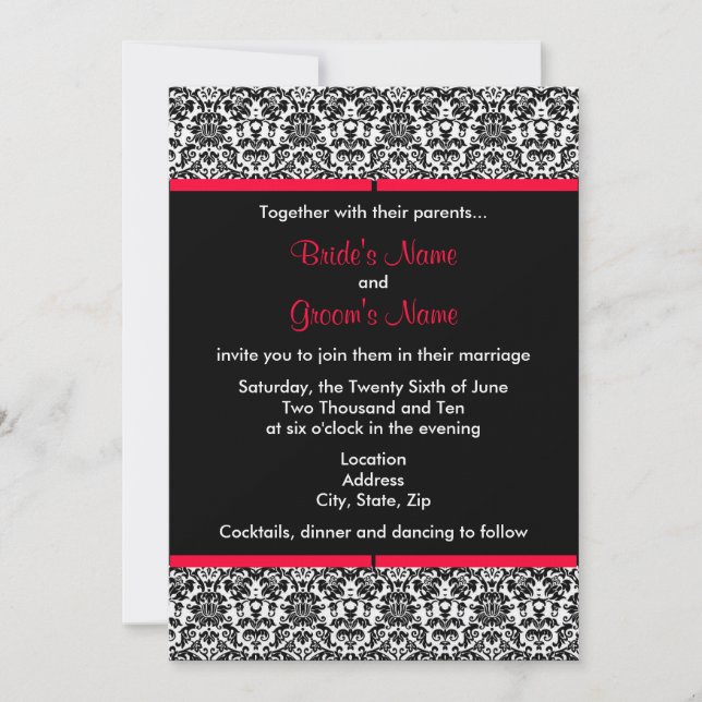 Black & White Damask Wedding Invitation (Front)