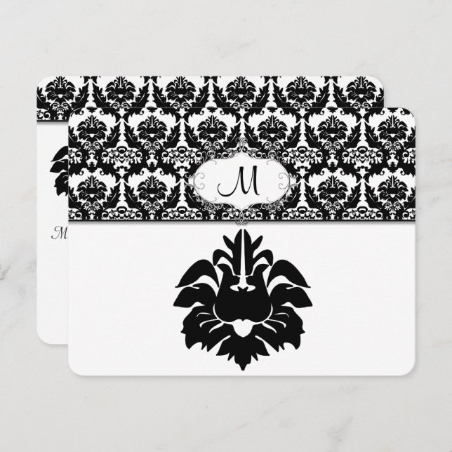 Black & White Damask Wedding Invitations (Front/Back)