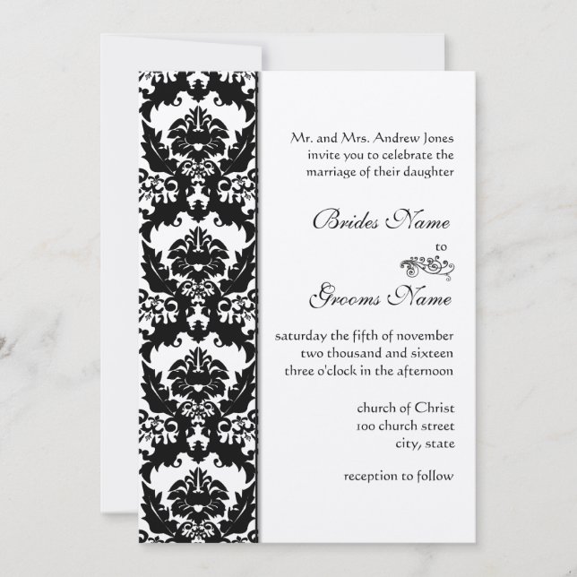 Black & White Damask Wedding Invitations (Front)