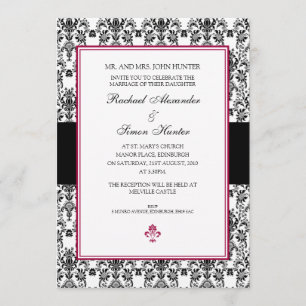 Black & White Damask Wedding Invitiation Invitation