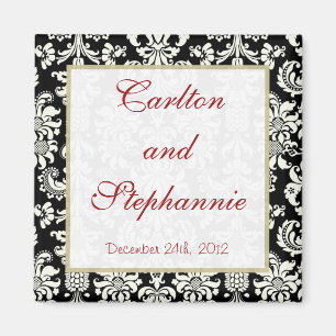 Black/White Damask Wedding Magnet Favour
