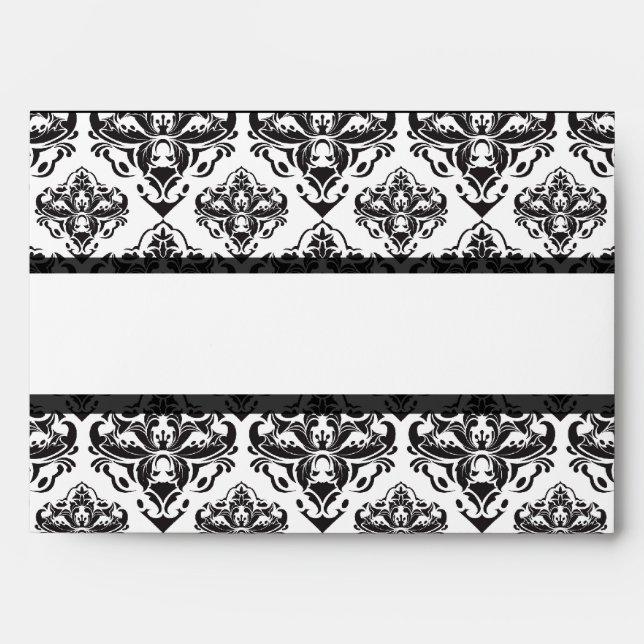 Black White Damask Wedding Monograms Envelopes (Front)