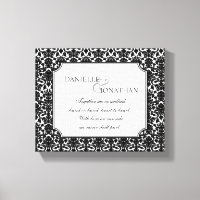 Black white damask wedding personalised canvas art