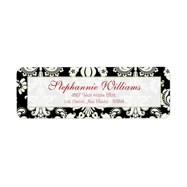 Black/White Damask Wedding Return Address Label (Front)