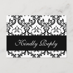 Black White Damask Wedding RSVP