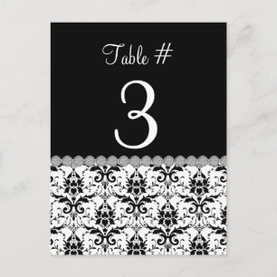 Black & White Damask Wedding Table Number Card