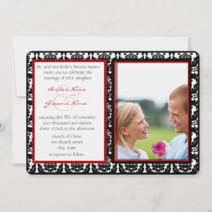 Black & White Damask Your Photo Wedding Invitation
