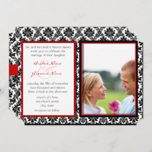 Black & White Damask Your Photo Wedding Invitation