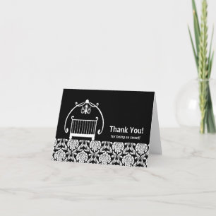 Black & White Damsask Crib Thank You Note Card