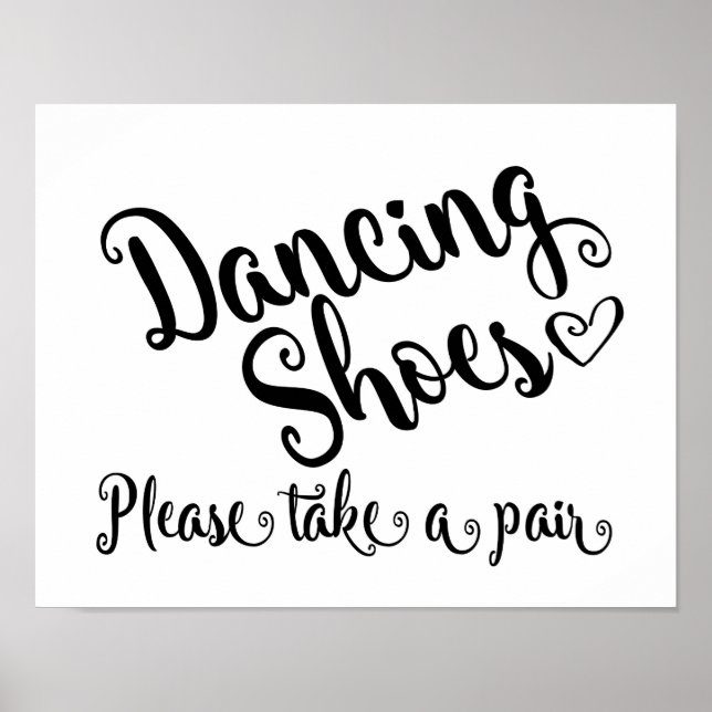 Black & white Dancing shoes wedding sign print (Front)
