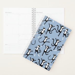Black & White Dancing Tuxedo Cat Planner