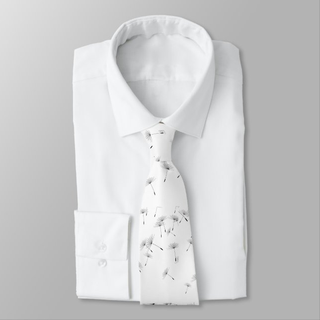 BLACK WHITE DANDELION PATTERN TIE (Tied)