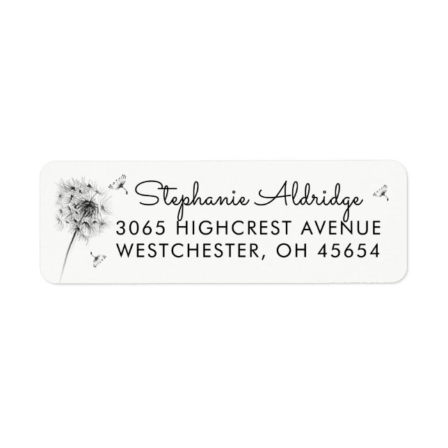 Black & White Dandelion Return Address Labels (Front)
