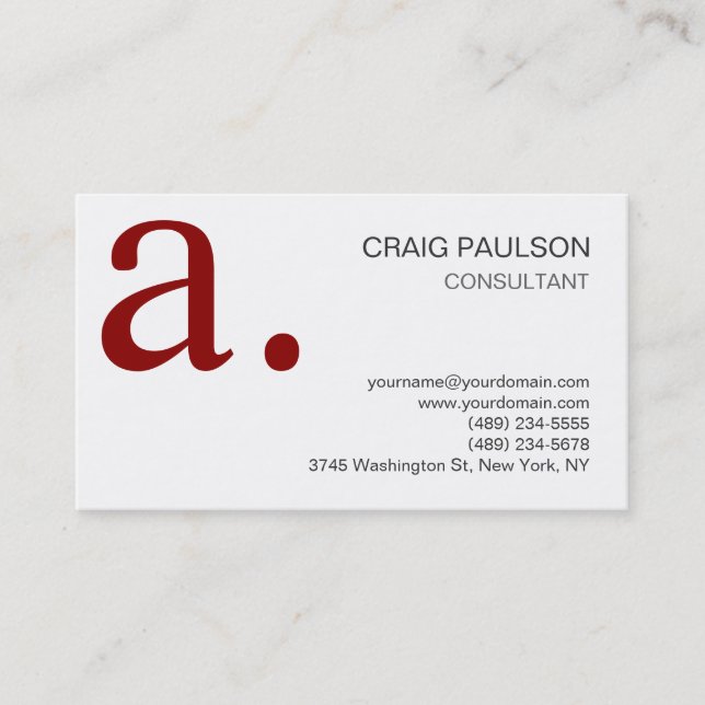 Black White Dark Red Grey Monogram Business Card (Front)