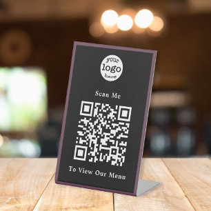 Black White Dark Rose Pink Logo QR Code Restaurant Pedestal Sign