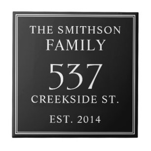 Black White Date Established Address House Plaque Tile
