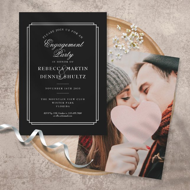 Black & White Deco Photo Engagement Invitation (Creator Uploaded)