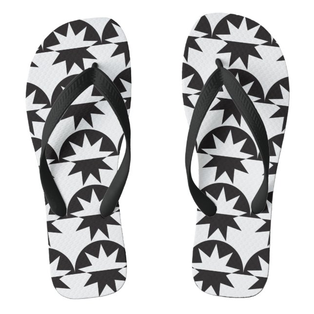 Black White Deco Star Sunburst Jandals (Footbed)
