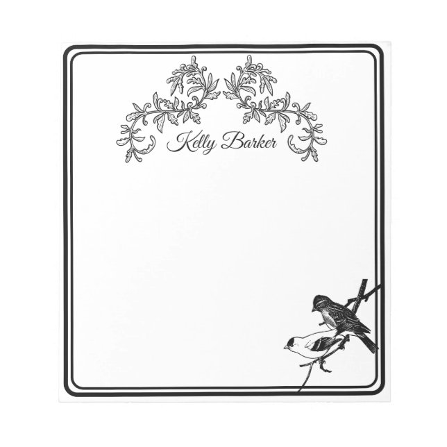 Black & White Decorative Bird Simple Minimalist  Notepad (Front)