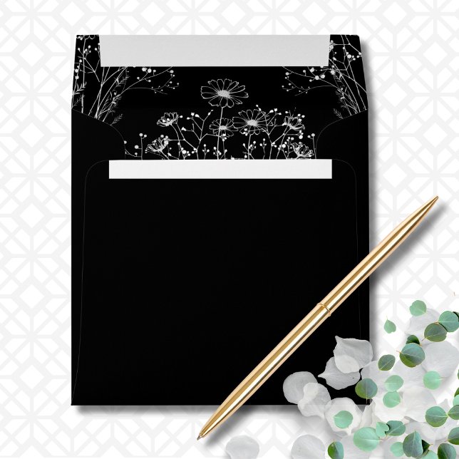 Black White Delicate Stylish Floral Wildflower   Envelope (Creator Uploaded)