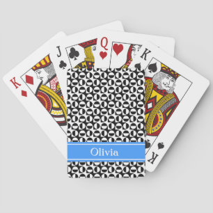 Black & White Diagonal Retro Pattern w/ Blue Band Playing Cards