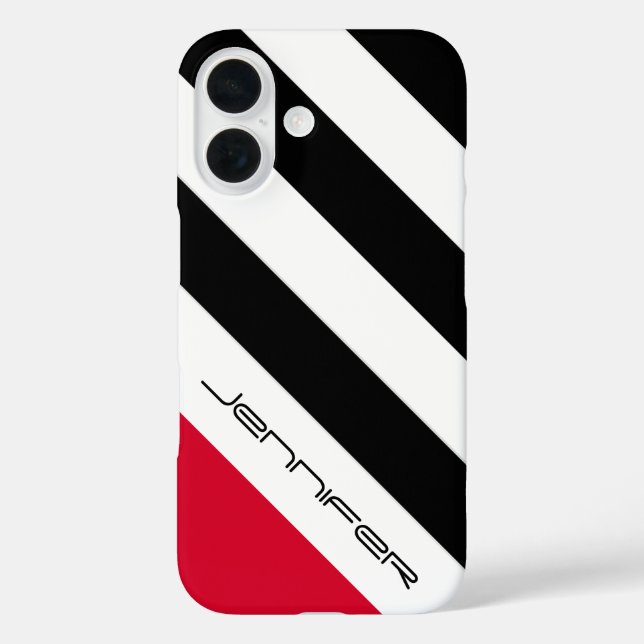 Black & White Diagonal Stripe, Name, Minimalist Case-Mate iPhone Case (Back)