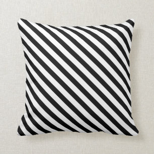 Black White Diagonal Stripes Design Cushion