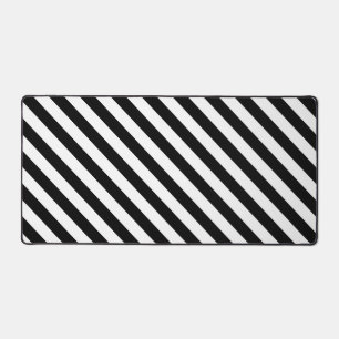 Black White Diagonal Stripes Design Desk Mat