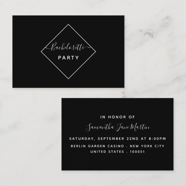 Black & White Diamond Bachelorette Party Ticket (Front/Back)