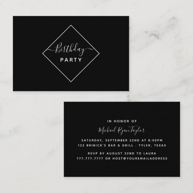 Black & White Diamond Birthday Party Ticket (Front/Back)