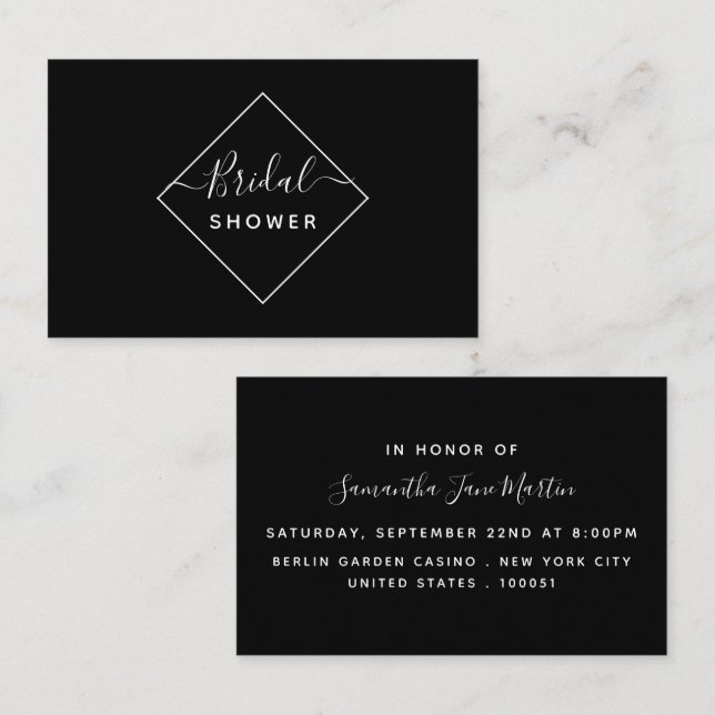 Black & White Diamond Bridal Shower Ticket Invite (Front/Back)