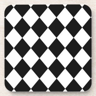Black & White Diamond Checkered Pattern Coaster