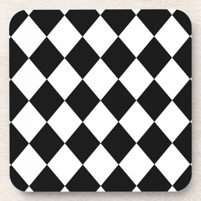 Black & White Diamond Checkered Pattern Coaster (Front)