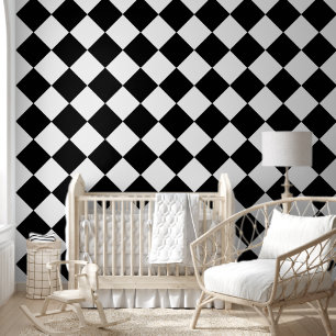 Black & White Diamond Chequerboard Pattern Wallpaper