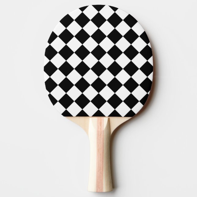 Black White Diamond Chequerboard Ping Pong Paddle (Back)