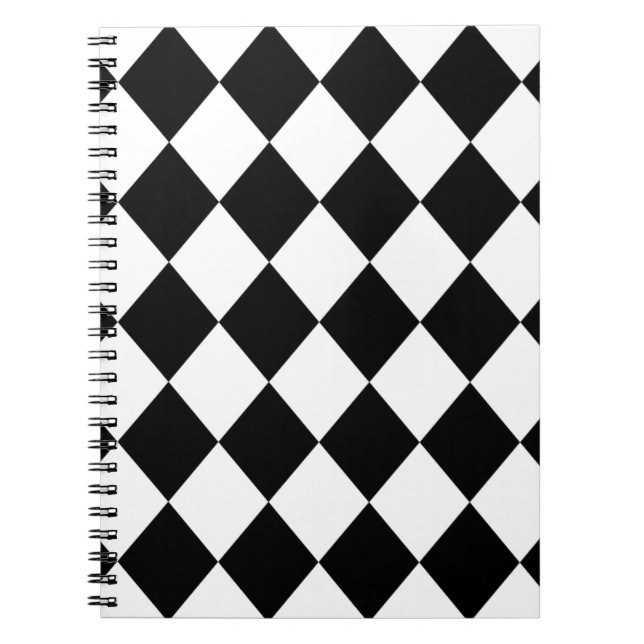 Black & White Diamond Chequered Pattern Spiral Notebook (Front)