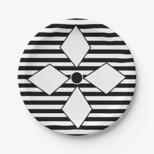 Black White Diamond Geometric Stripes Pattern  Paper Plate