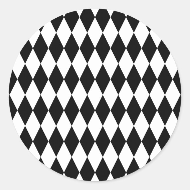 Black & White Diamond Harlequin Pattern Classic Round Sticker (Front)