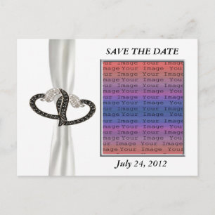 Black & White Diamond Heart Save The Date Postcard