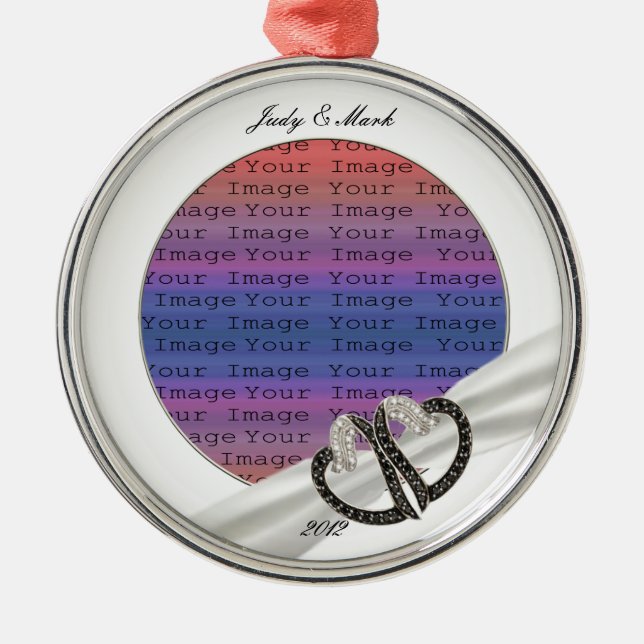 Black & White Diamond Hearts Ornament (Front)