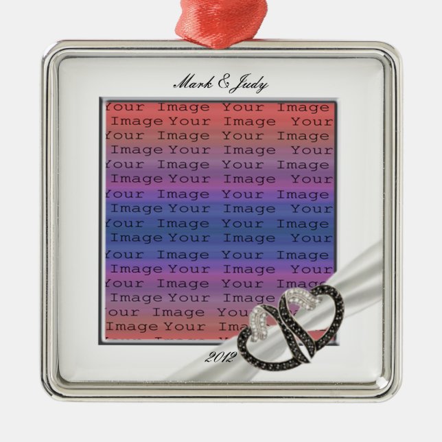 Black & White Diamond Hearts Ornament (Front)