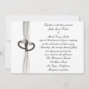 Black & White Diamond Hearts Wedding Invitation